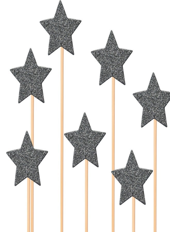 GLOBEADO Glitter Star Cake Toppers, 20 Pieces, Stars with Wooden Sticks, Party Decoration (BLACK) - Image 1